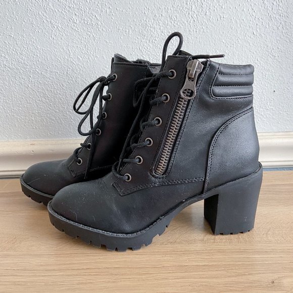 Madden Girl Shoes - Black Heeled Combat Boots
